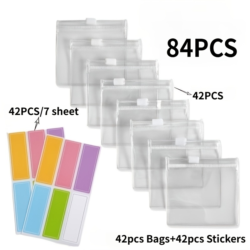 TEMU 84pcs Mini Sacs de Rangement Pratiques et Autocollants, Ensemble de Sacs à Fermeture Éclair, Sacs de Rangement pour Bijoux, Sacs de Rangement et