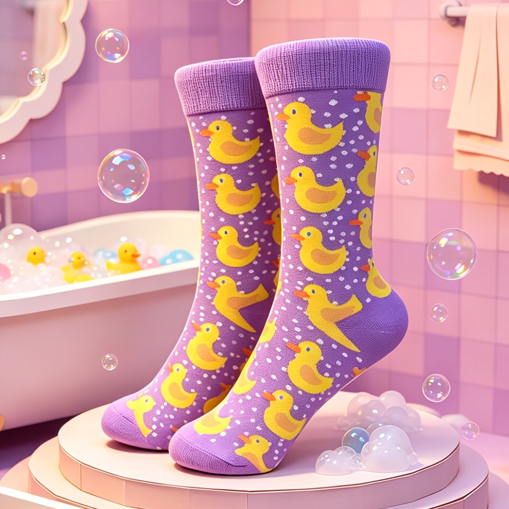 1 Pair Purple Yellow Duck Trendy Socks