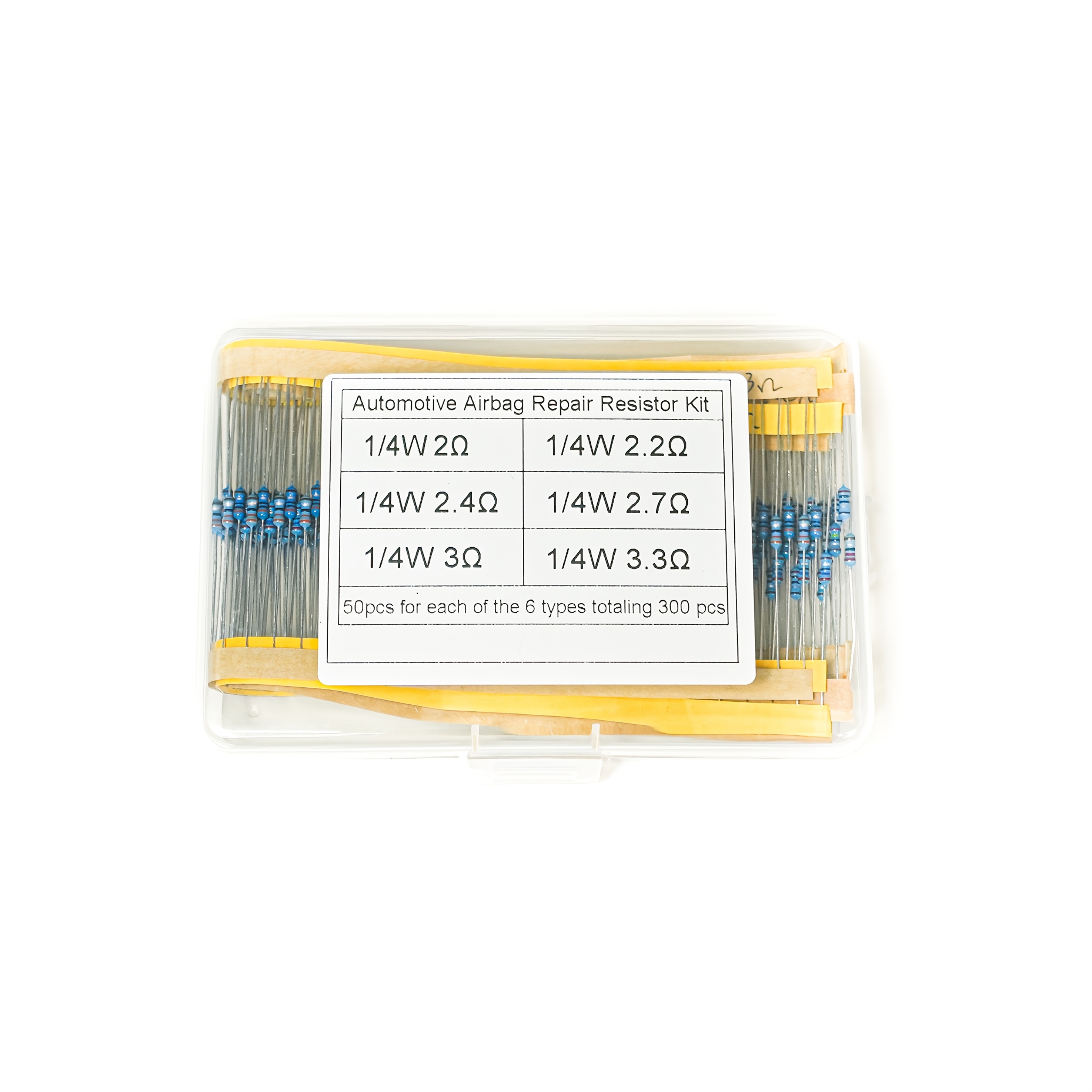 TEMU 300pcs 1/4w 1% Automotive Airbag Repair Resistor Kit (2 Ohm, 2.2 Ohm, 2.4 Ohm, 2.7 Ohm, 3 Ohm, 3.3 Ohm) Suitable For Car Related Repairs Storage