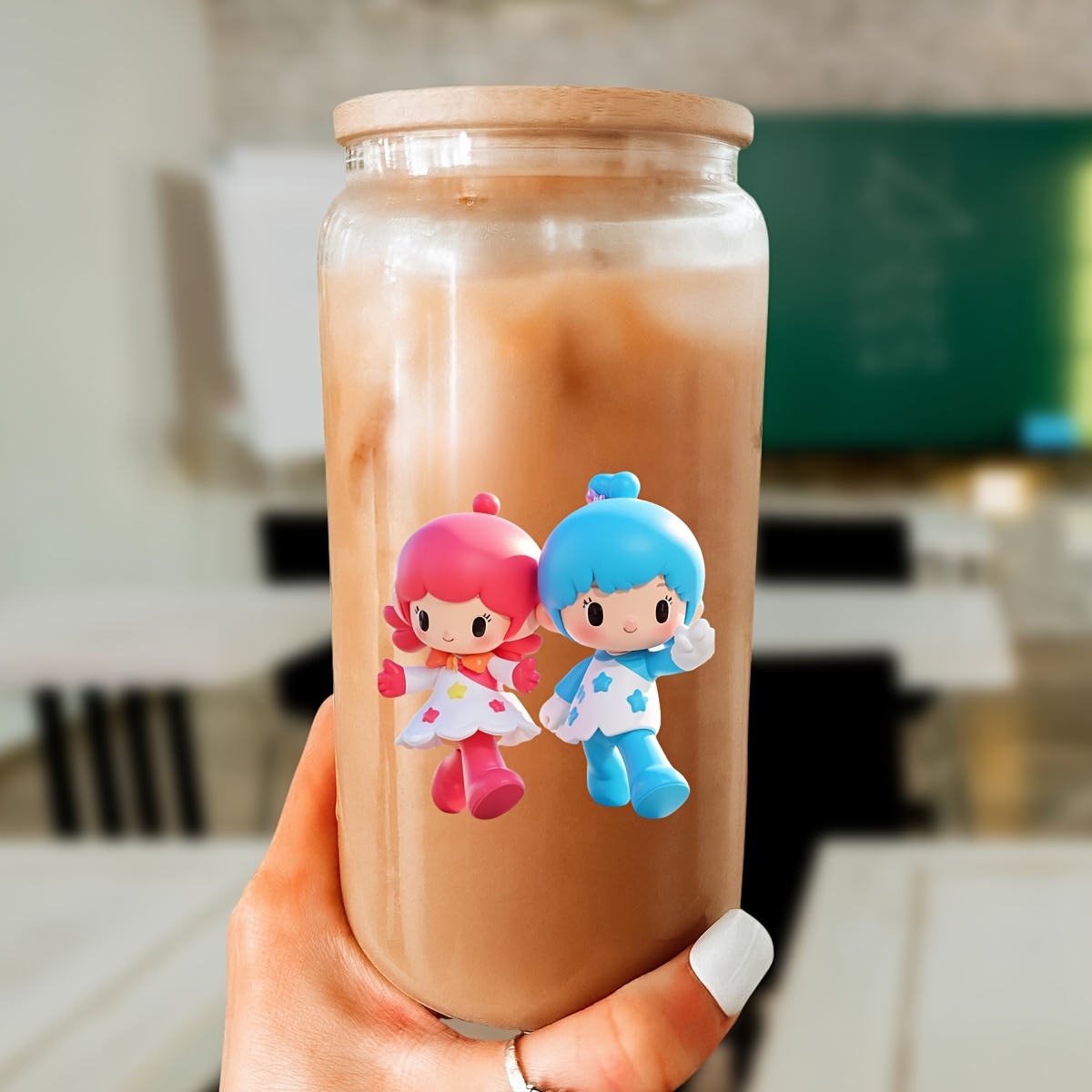 glass cup with lid and straw for   cute glassware set ideal gift for friend child     iced drinking   boba and diy beverage contain 4pcs Product details 5