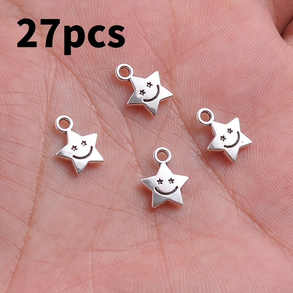 E-shop Ein Set aus 27 Metall-Additionsformen im alten, silberfarbenen Stern-Design für handgefertigte Schmuckmaterialien, mit Sternanhängern mit einem