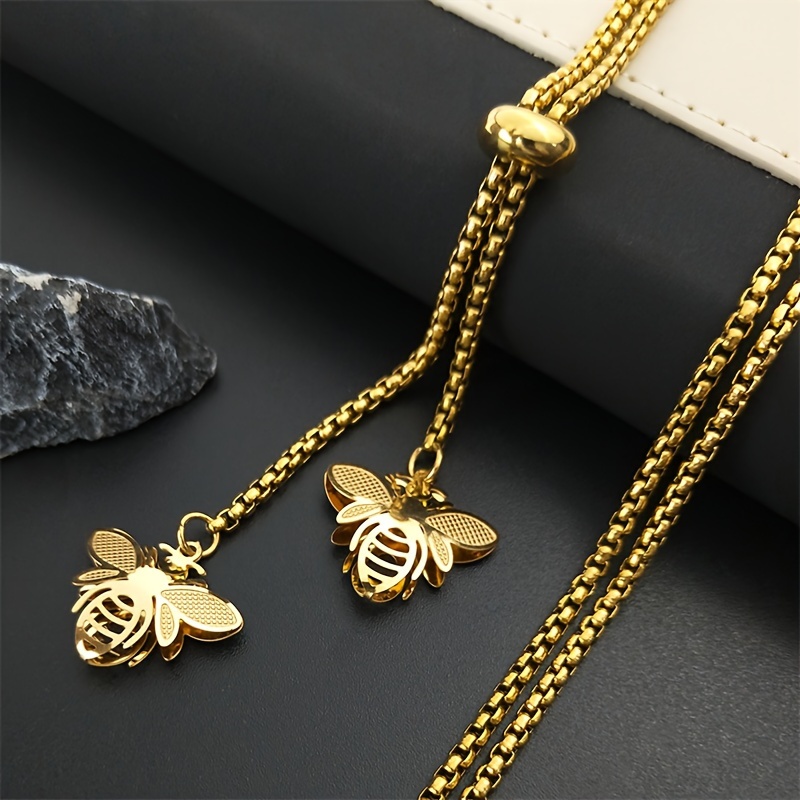 

Elegant Golden-tone Bee Pendant Necklace For Women - Stainless Steel, Casual Attire & Day Gift