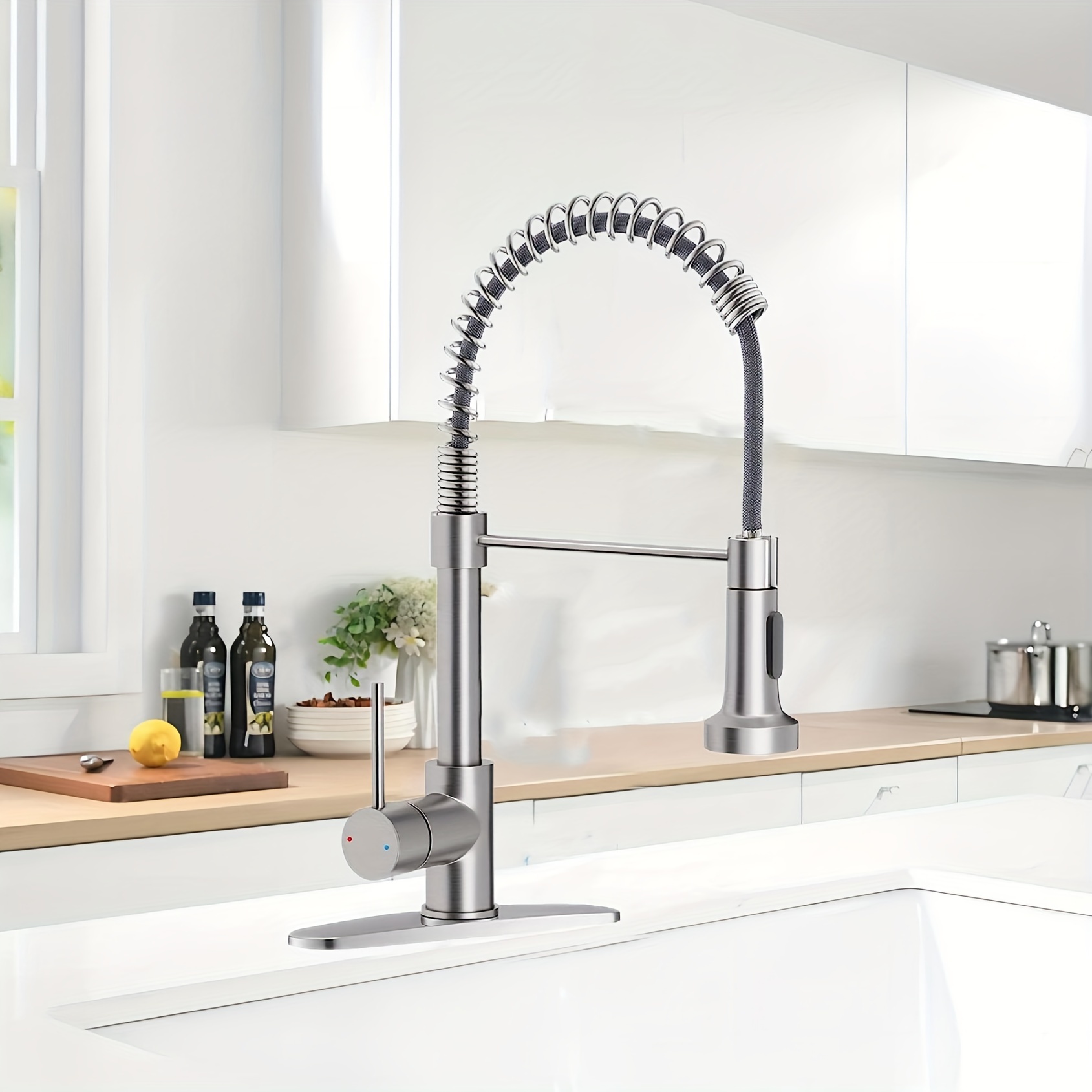 Commercial Kitchen Sink Faucet Brushed Nickel w/ Pull Down Sprayer Single  Handle