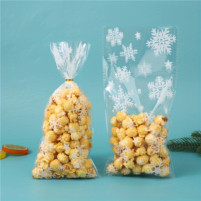 

50pcs Sacs en Cellophane à de Neige de Noël avec Attaches Dorées - Parfaits pour les Snacks et Biscuits de Fête, Idéaux pour les Fêtes d'Hiver, Décorations de Noël en Bonbons