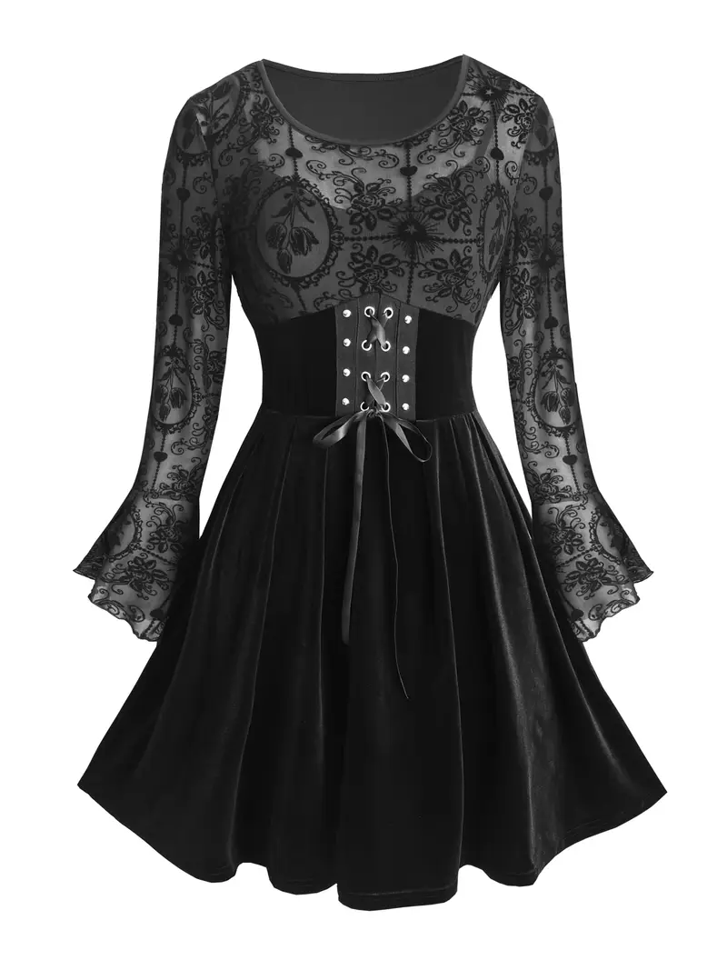 womens gothic victorian inspired vintage dress lace panel a - Temu womens gothic victorian inspired vintage dress lace panel a - Temu