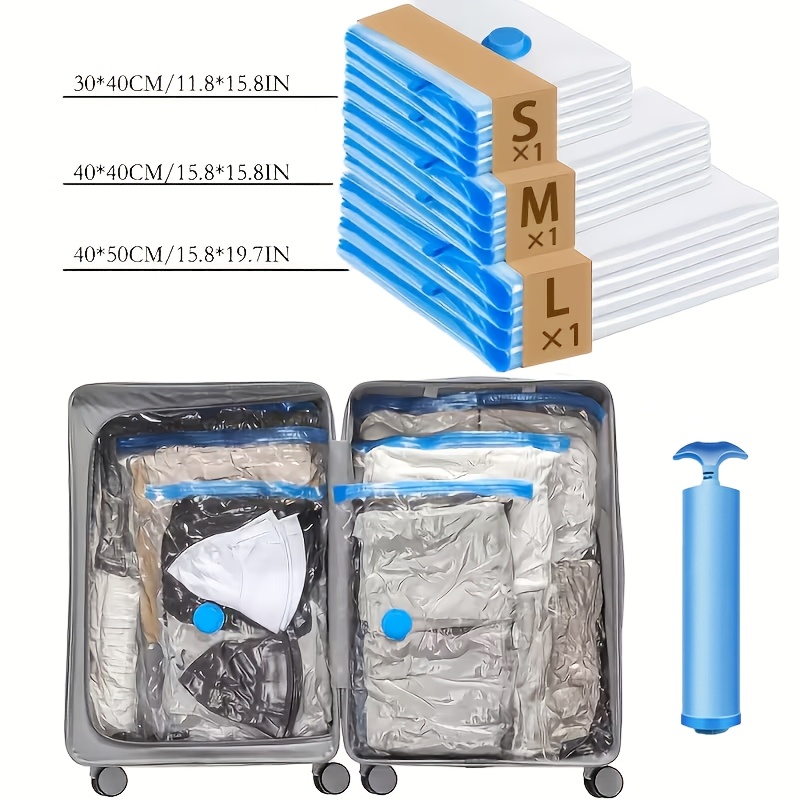 TEMU 4pcs Set - Includes 1 Large + 1 Medium + 1 Small + 1 Hand Pump, For Compressing Clothes, Blankets, And Pillows, Suitable For Travel And Home