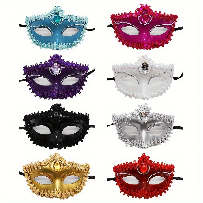 

Masque de Princesse Vénitienne Élégant avec Accents de Strass - , Design Ajustable à Lacets pour Halloween & Masquées