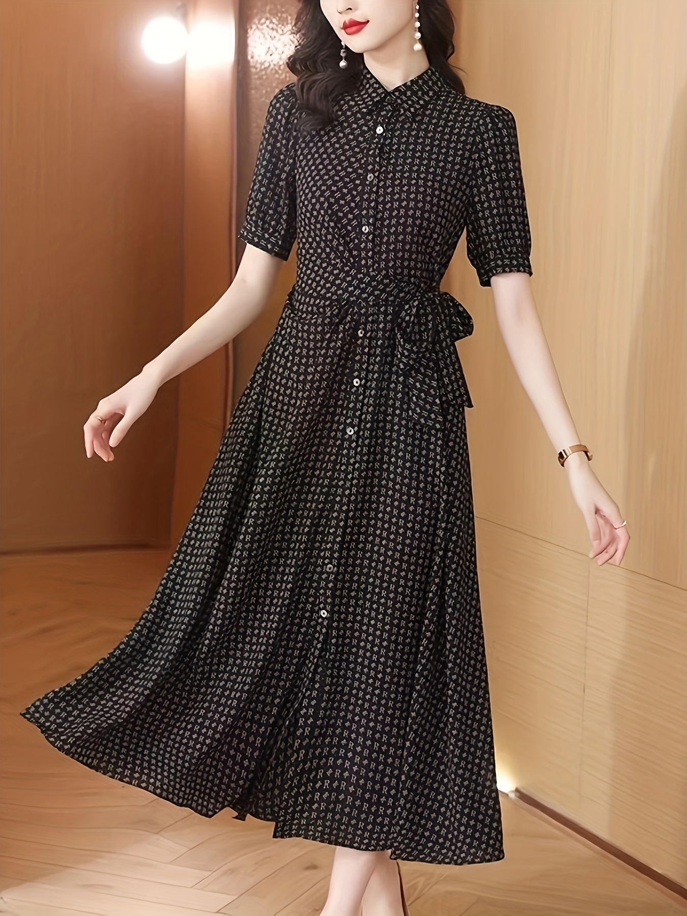 knee length dresses for ladies Dewlily Puff Sleeve Dress Korean Fashion for Teens, 20s, 30s Asymmetrical Cute Slimming Effect A-Line Casual Short Sleeve Plain Ribbon main image 1