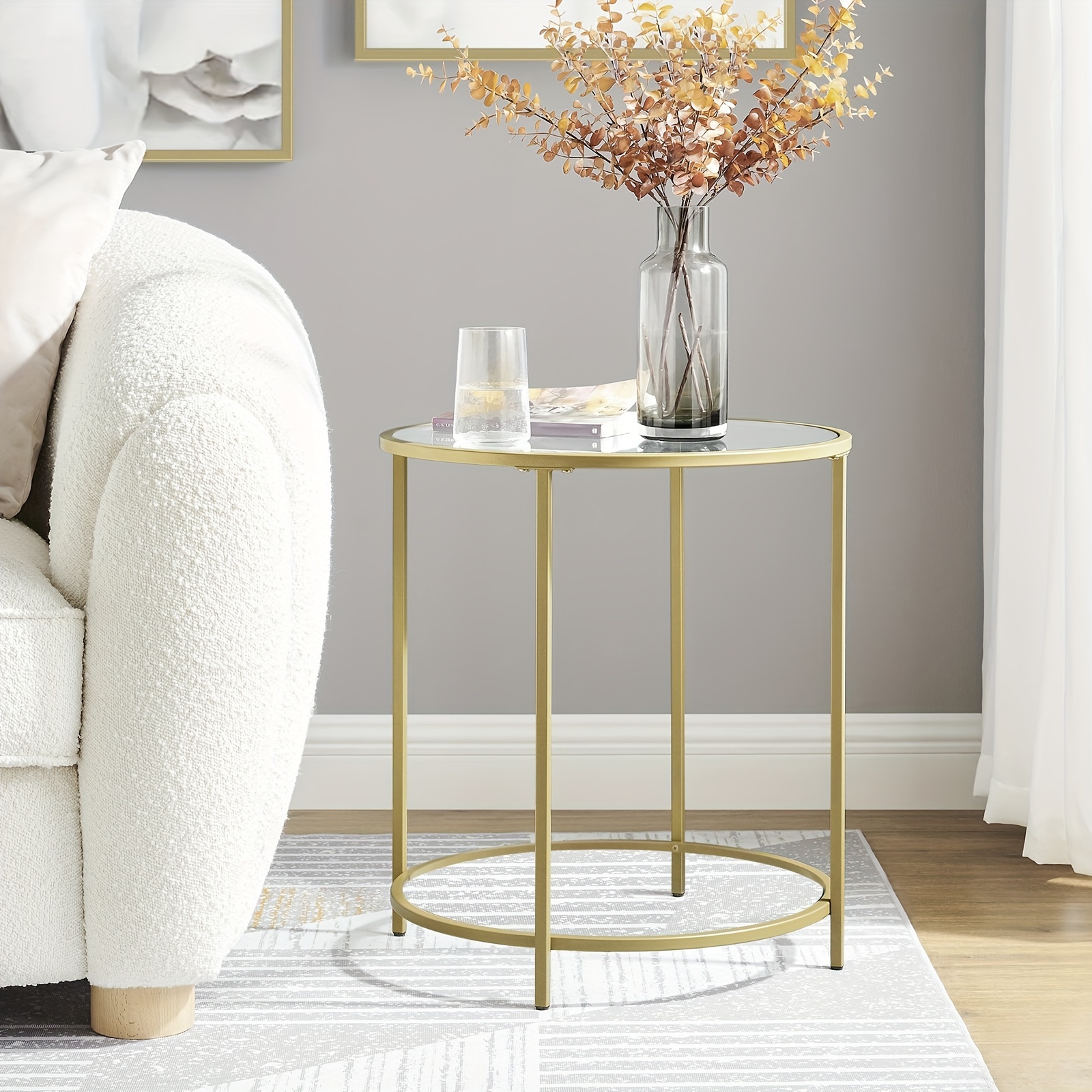 TEMU Round Side Table, Small Coffee Table, Tempered Glass End Table With , Bedside Table, Living Room, Balcony
