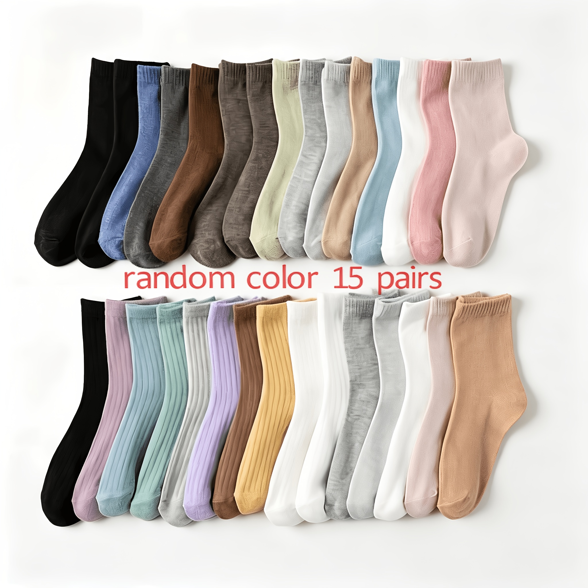 TEMU 15 Paires Couleurs Aléatoires, Chaussettes Couleur, Couleurs Douces et Respirantes, Vêtements Décontractés Quotidiens pour Femmes Toutes ,