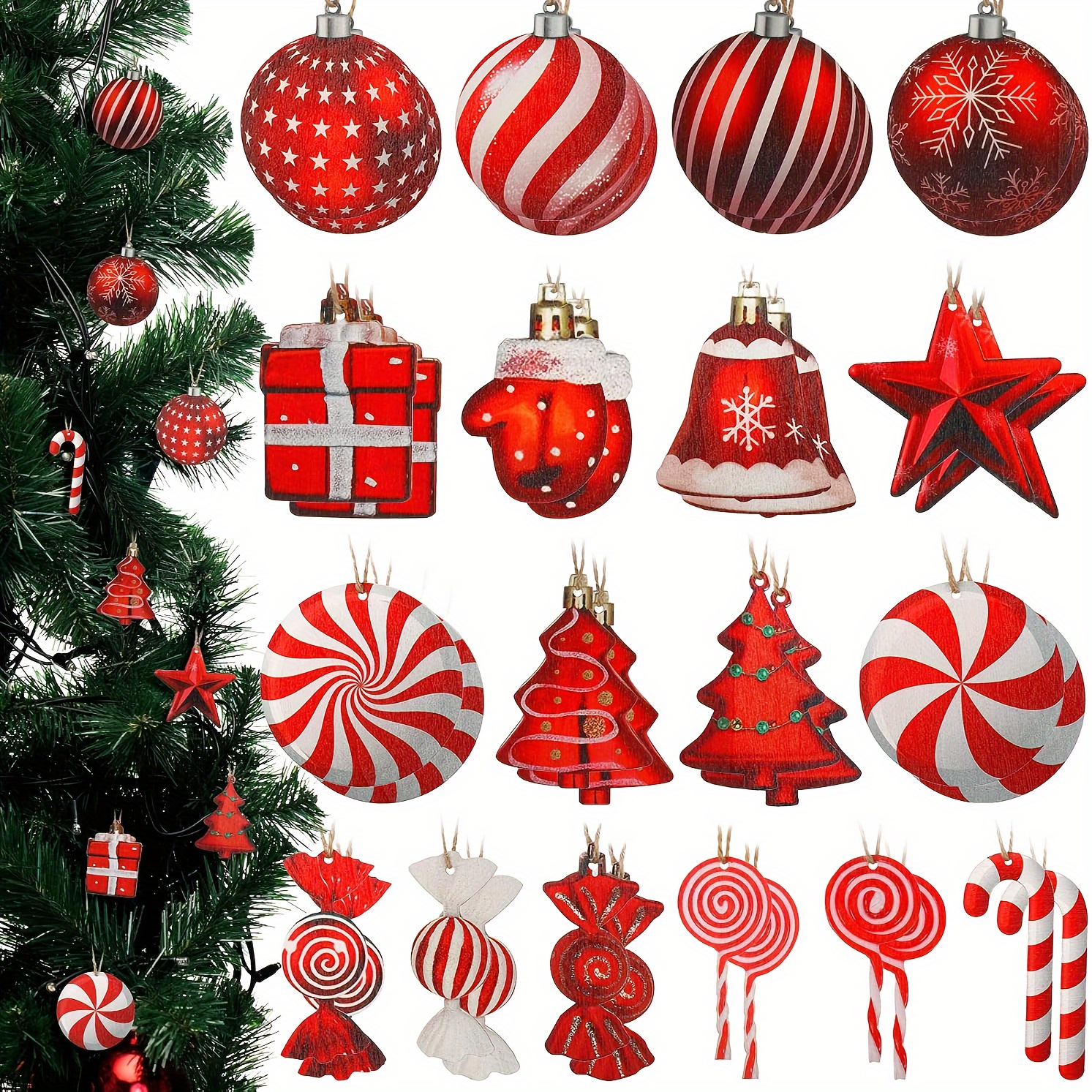 

36pcs Christmas Ornaments Set - , , And Christmas Wooden Hanging Decorations, Red, For , , And Window Sill Decor, Of Wood, No Needed, For