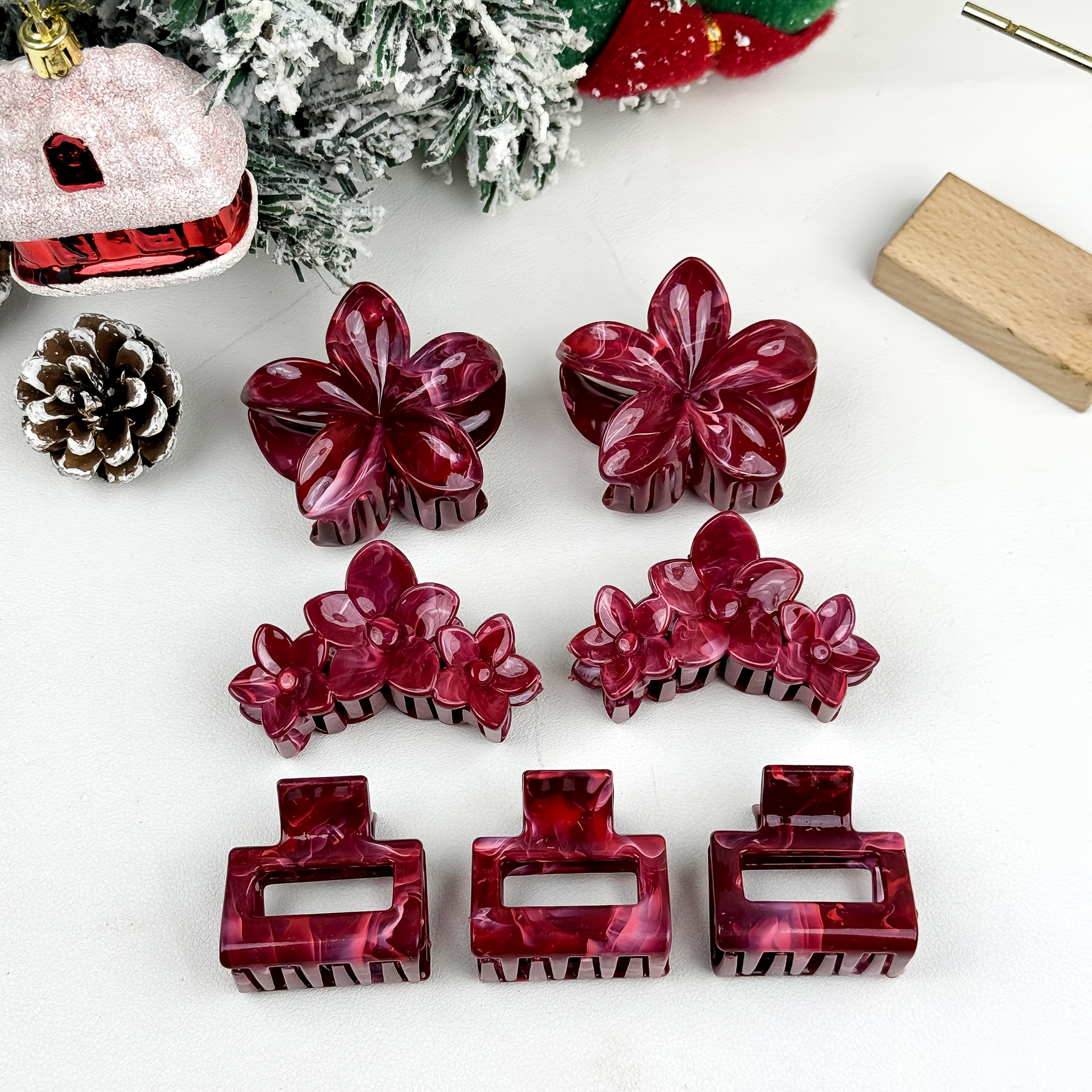 TEMU Ensemble de 7 accessoires pour cheveux à fleurs rouges de Noël, taille moyenne, avec une forte force de serrage et un volume polyvalent, adaptés