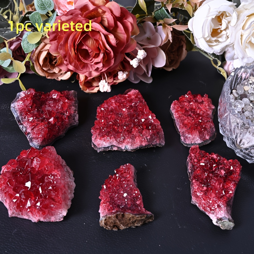 1pc Of Stunning Red Crystal Cluster With An Irregular - Plated Red, Desk Accessory, Mystical - Bohemian Style, Perfect For Thanksgiving, Christmas, Valentine's Day, And Other Holidays, Bohemian Home