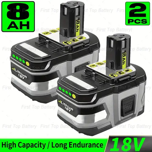 2 pack 8 0ah p108 replacement for ryobi 18v battery lithium ion p108 p104 p105 p107 p122 cordless tool battery with led indicator