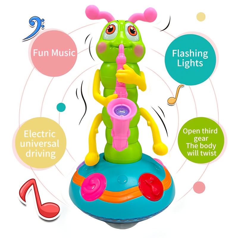 interactive twisting worm saxophone toy with dancing music colorful lights educational safe abs material 6 colors white no batteries needed christmas halloween gift for kids kid toy design durable construction preschool children early childhood education sturdy construction young children best for christmas Product details 4