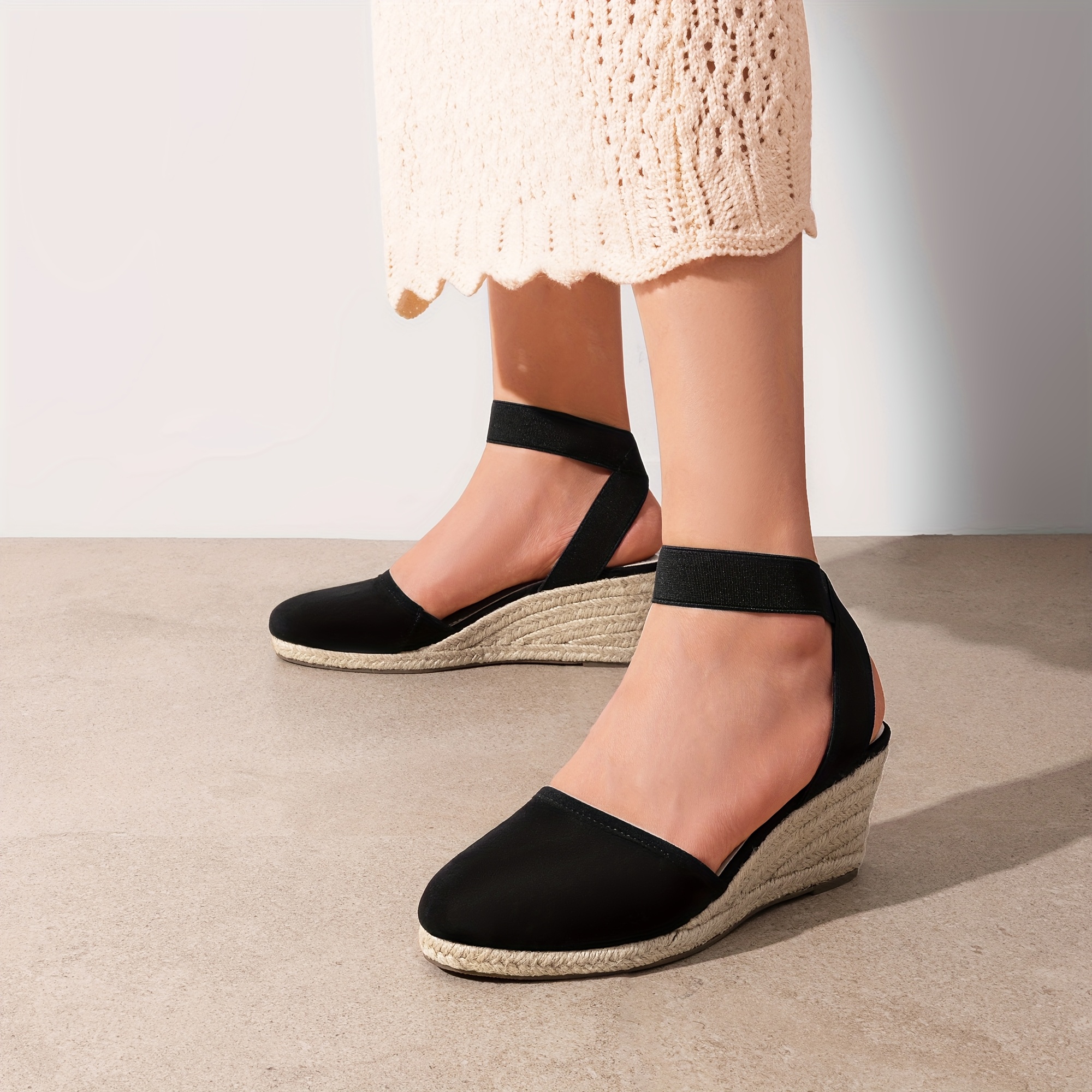 womens elastic ankle strap espadrilles stylish and comfortable fashion wedge sandals breathble for outdoor walking fashion outdoor shoes and off suitable for different occasions details 4