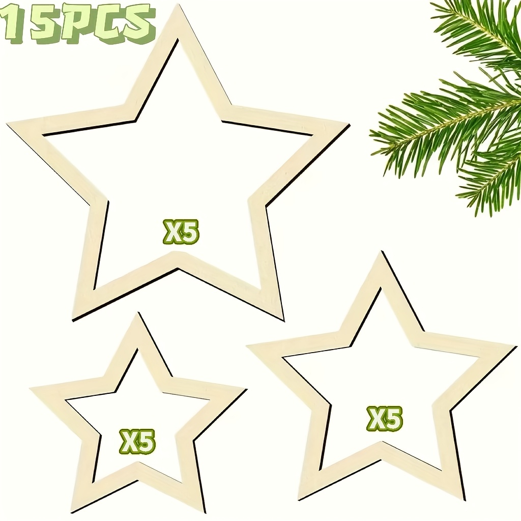 E-shop 15 Stück Sortierte Hohle -förmige Weihnachtsornamente aus Holz, Holzschliffe, inklusive 3 Größen. Kann für handgemachtes Scrapbooking, die