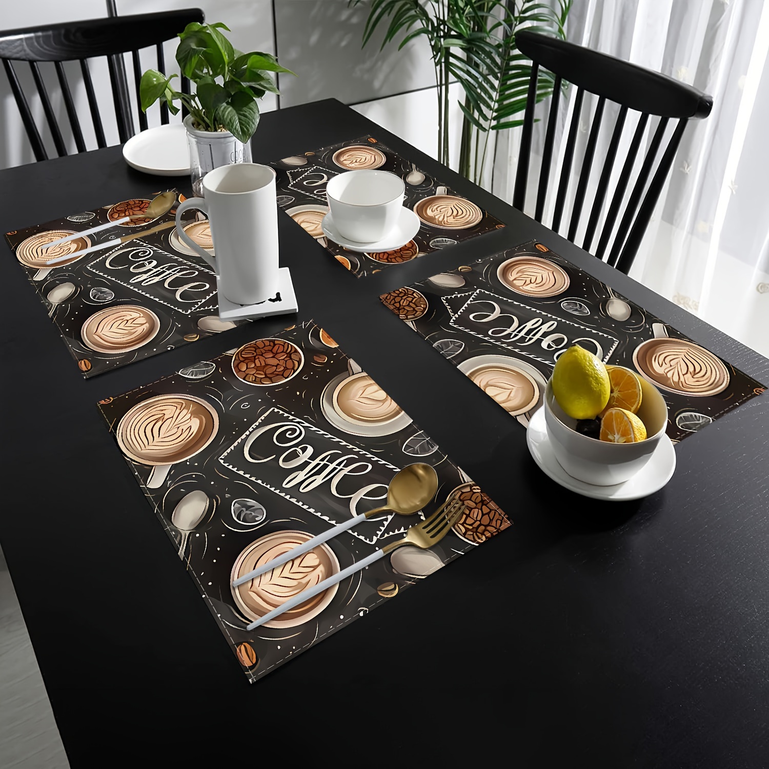 

4/6-piece Coffee Table Mat Set, Theme Table Mat, Rectangular Polyester Coffee Table Mat, Suitable For Kitchen Dining Party Decoration, 12.5x16.5 Inches