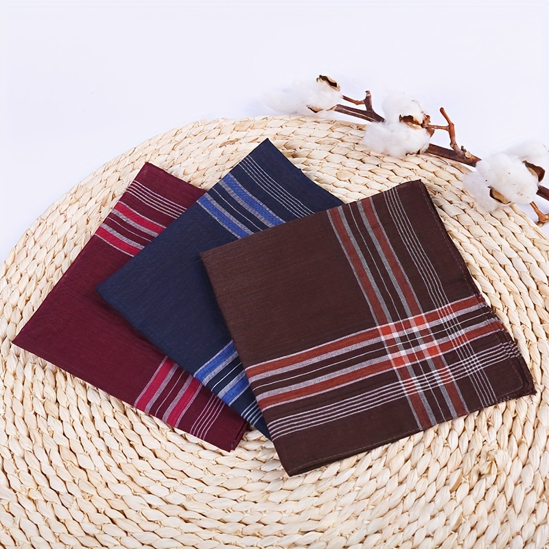 

12pcs Dark Color Series Retro Classic Striped Polyester Handkerchief, Mens Bandana Multi-use Square Scarf