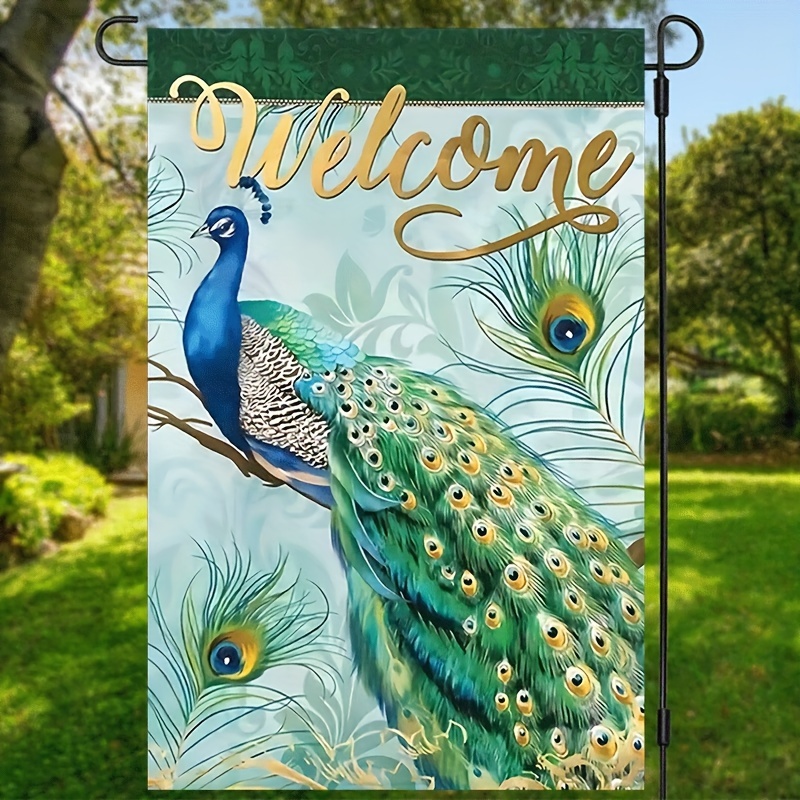 

1pc, Peacock Welcome Garden Flag Spring Summer Yard Home Decorations Art Gift Peacock Double Sided Print Flag Waterproof Burlap House Flag Lawn Banner 12*18inch