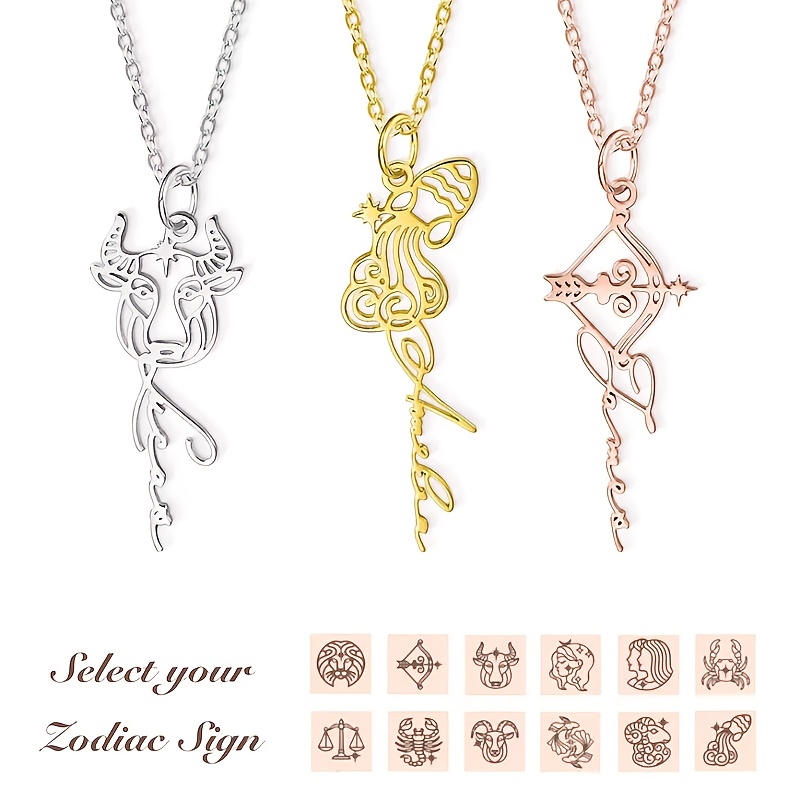 Custom 18K Gold-plated Zodiac Pattern Pendant Necklace