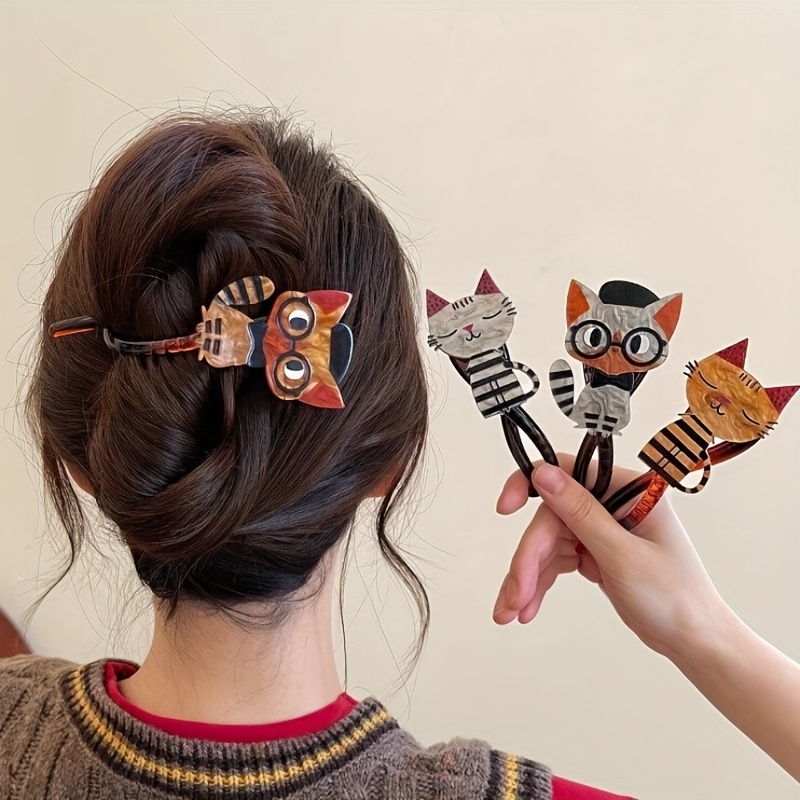 

1pc Cute Cat Hair Clip, Acrylic Twist Hair Barrette, Cartoon 's Headband, Animal & Cartoon Style, Single Hair Accessory For Updo Hairstyles