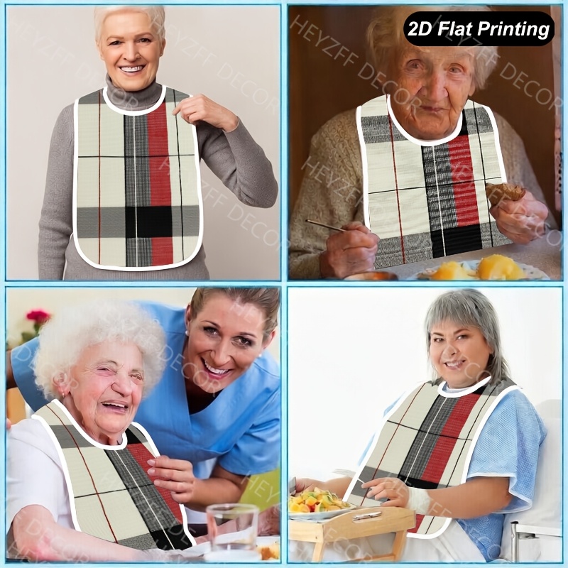 TEMU 1pc Adult Bibclassic Cream Fabric Pattern Washable Restaurant Uniform Cover With Collector, Unisex Adult Bib And Drool Bib, Easy For The Elderly