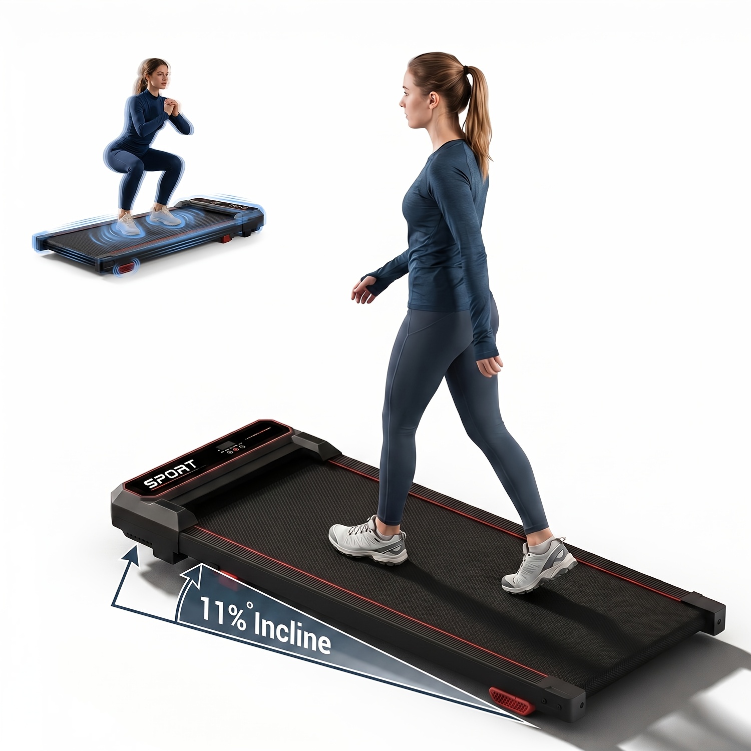 Image of 11% Incline 4 In 1 Walking Pad With Vibration, 300 Lbs Capacity, Quiet 3.0hp Under Desk Walking Pad For Home Office, Without Battery