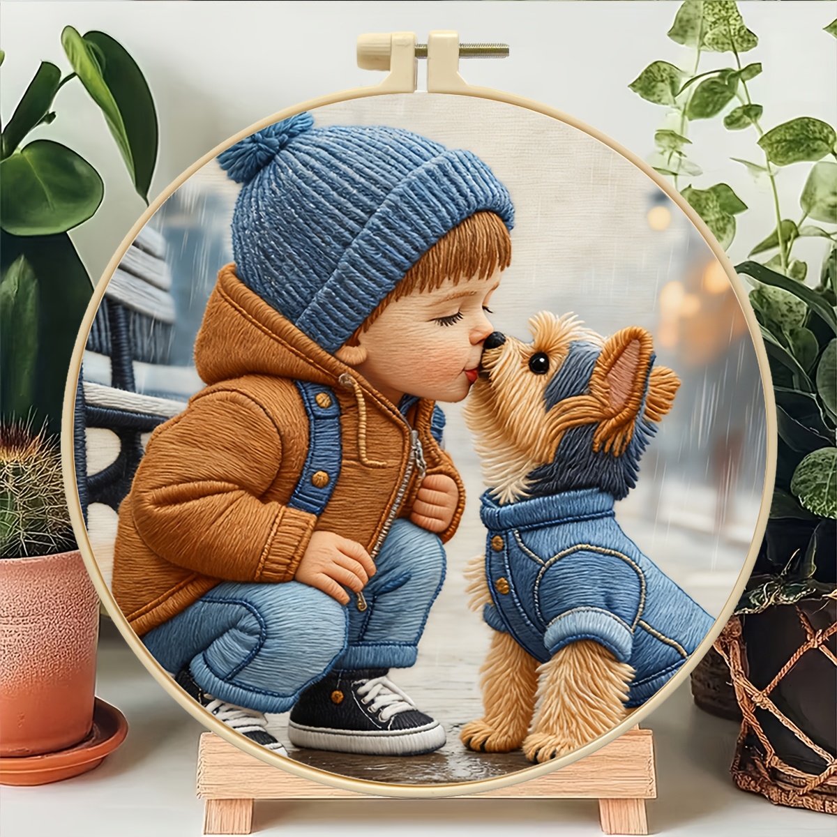 TEMU Un ensemble de kits de broderie imprimés, mettant en entre un chiot et un . Ce kit de broderie fait main convient aux débutants adultes et aux