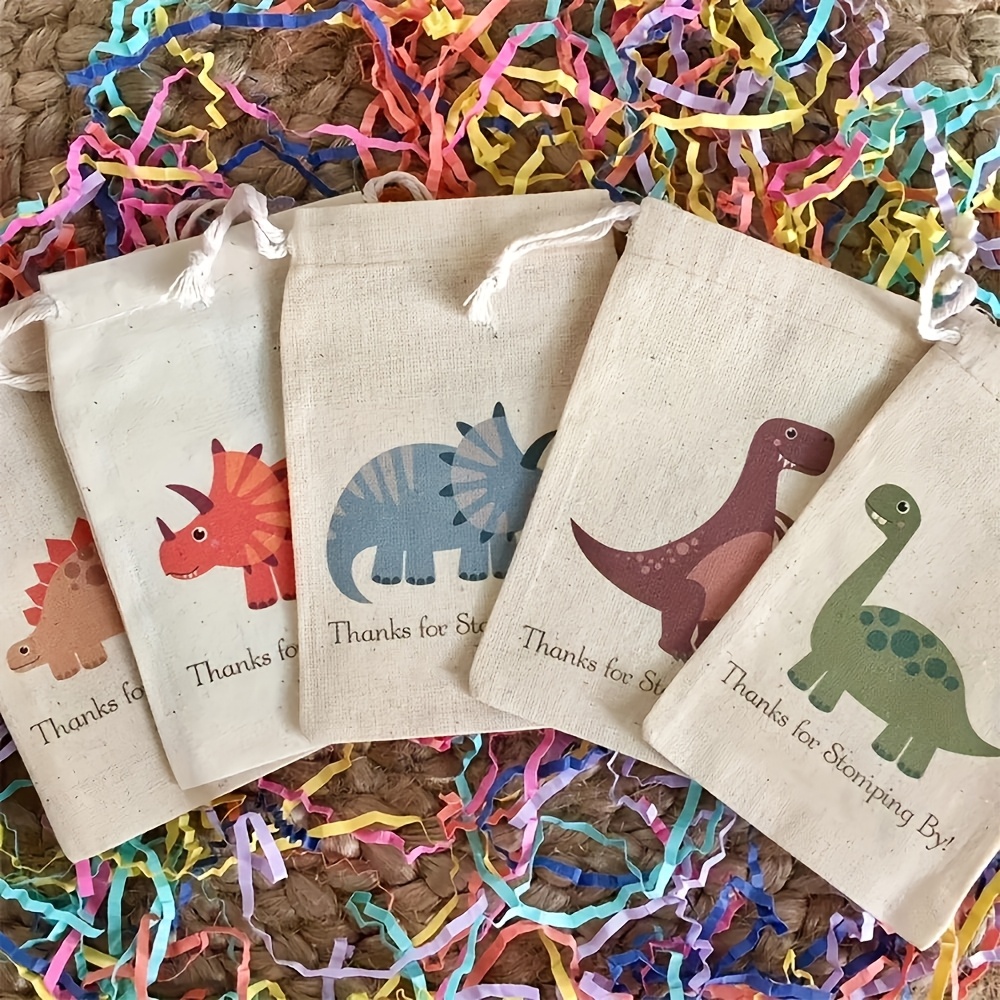 TEMU 5 bolsas de regalo personalizadas con diseño de dinosaurios: Triceratops y T Rex en . Decoración para mesa de de , recuerdos, agradecimiento a
