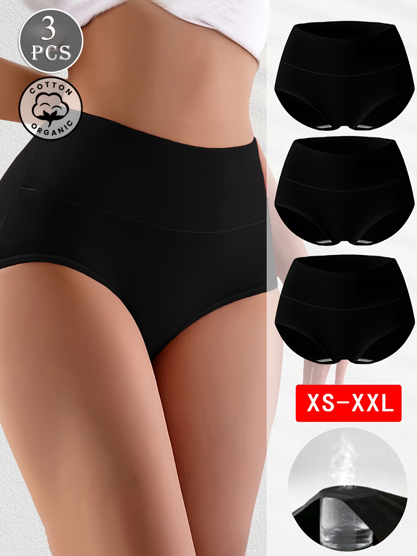 3pcs Women S High-Waist Underwear - Breathable, Comfortable, and Elastic with Cinched & Lifted Design, Solid Color   Briefs for  , High Waisted Underwear, Comfortable Daily Wear, Minimalist Underwear, Highelasticity Fabric, Control Abdomen Panty For Women, Brown Panties For Women, Long Waist Panties, Ladies Blue Colored Underwear,   Extra Small Size