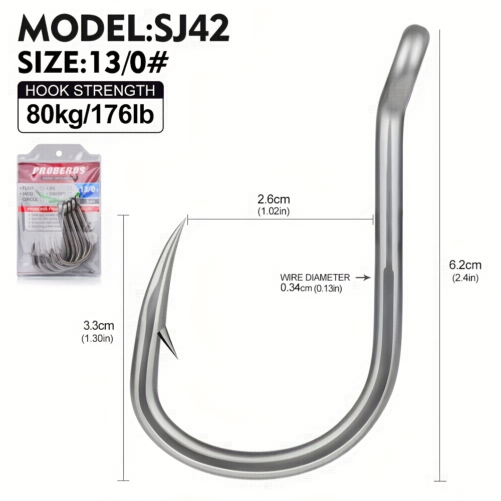 Image of 10pcs Saltwater Jigging Hooks, Heavy Duty Super Strong Deep Hook For Vertical Metal Jig 28mm~53mm Stainless Steel Fishing Hooks With High Strength & Corrosion Resistance
