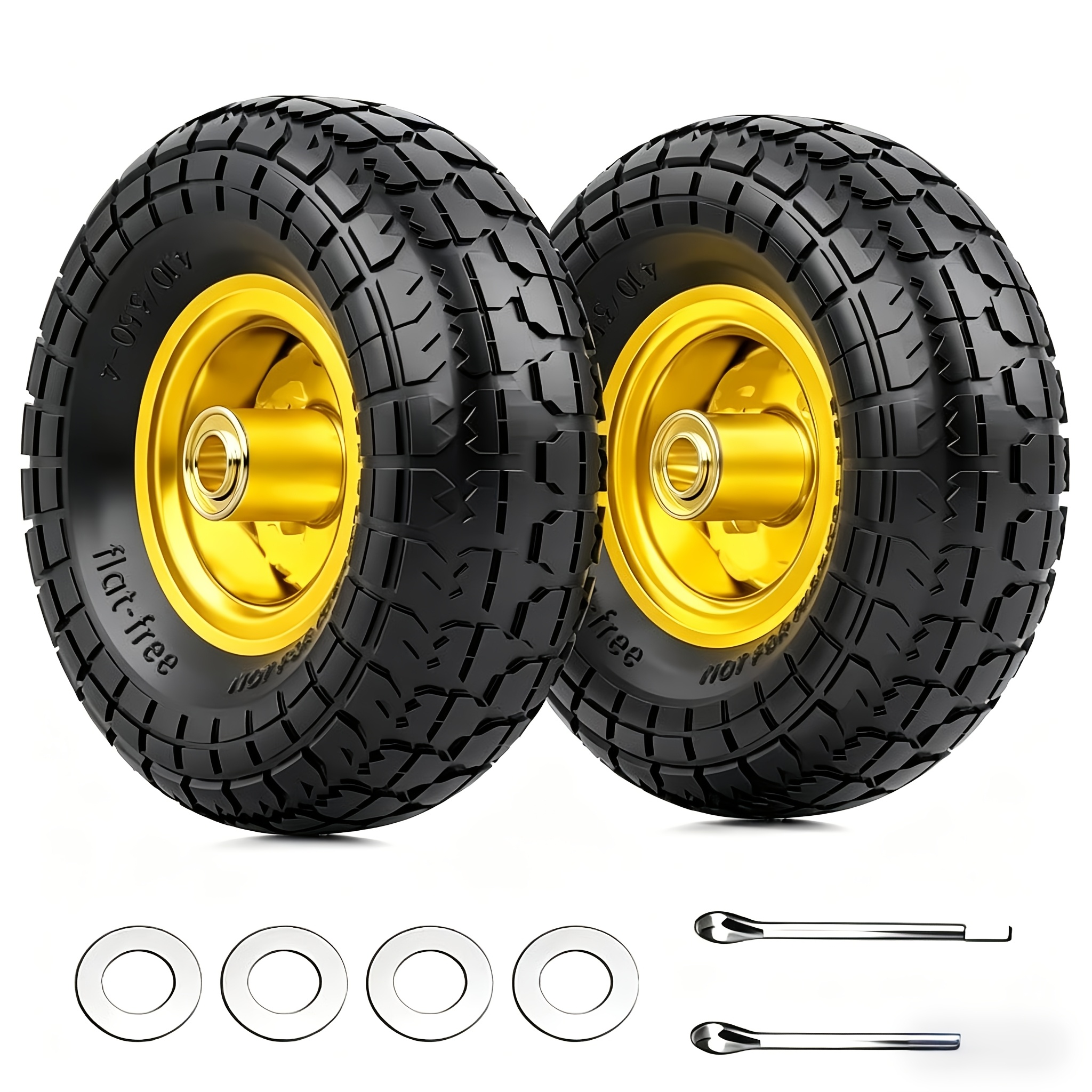 TEMU Pokepic 4.10/3.50- Inch 2 Pack Heavy Duty Replacement Wheels, 180/400 Lbs Dynamic Load 220/450 Lbs Static Load, 5/8" Axle Hole 2.2" Offset , Pu