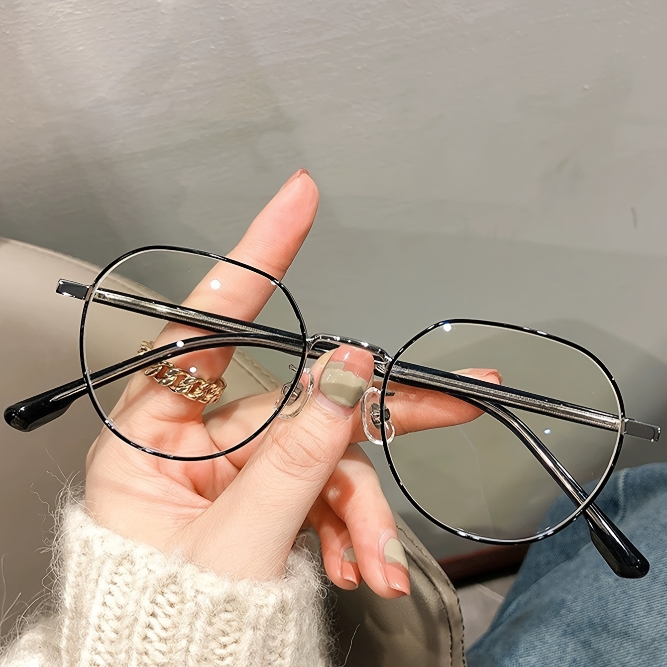Image of 1pc Women's Stylish Anti-blue Light Round Lens Flat Frame Glasses For Computer, Reading, Gaming, Tv, And Phone Use