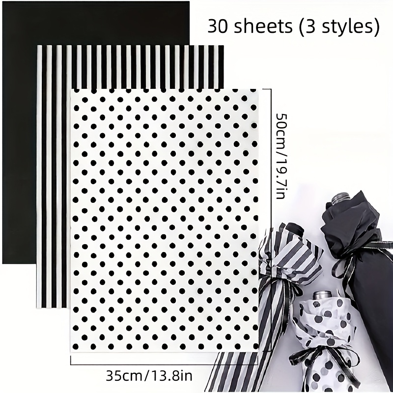 TEMU Of Black Striped Polka Dot Pattern Combination Wrapping Tissue Paper, Translucent Tissue Paper, Suitable For Gift Bags, Birthdays, Wedding Party