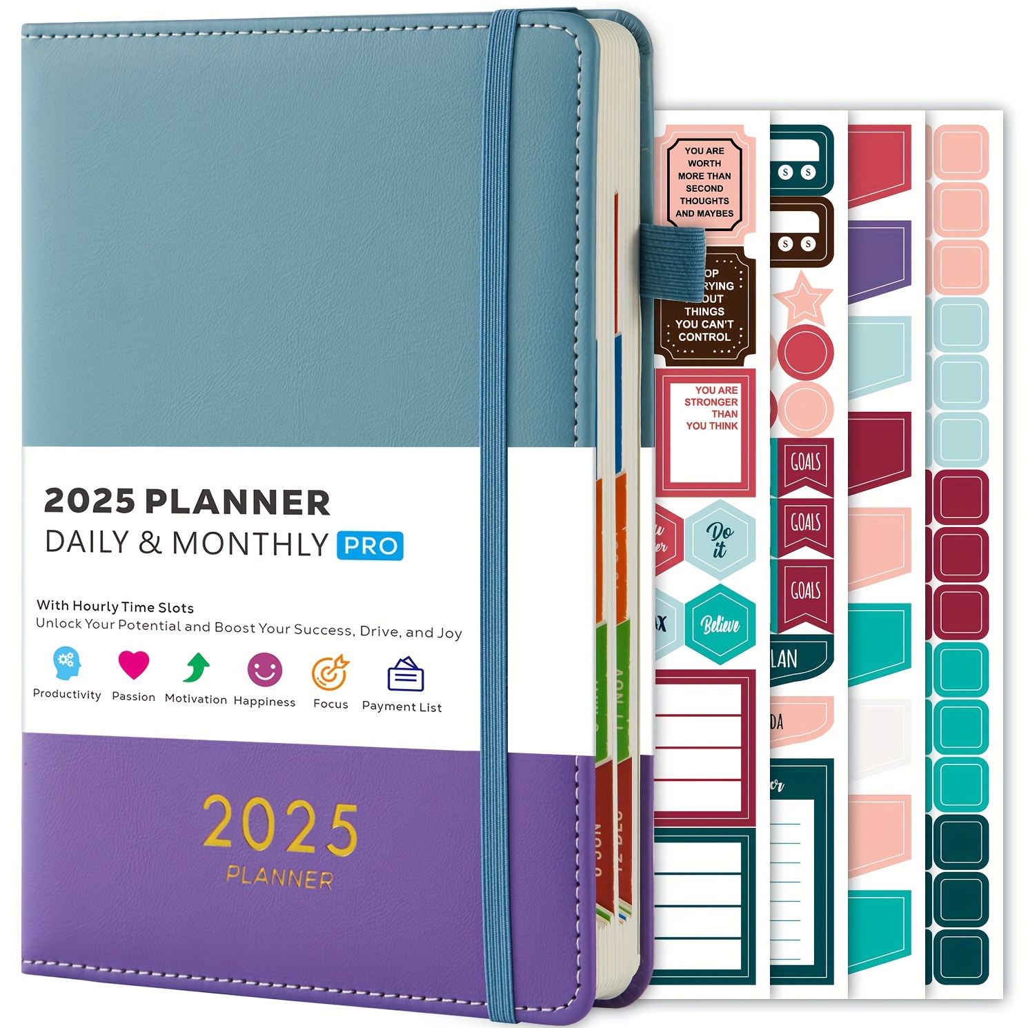 

2025 Daily & Monthly Planner For Adults With Hourly , Hardcover Leather Agenda, Sheets, 12 Monthly Tabs, English Language, Productivity & Goal Achievement Tool