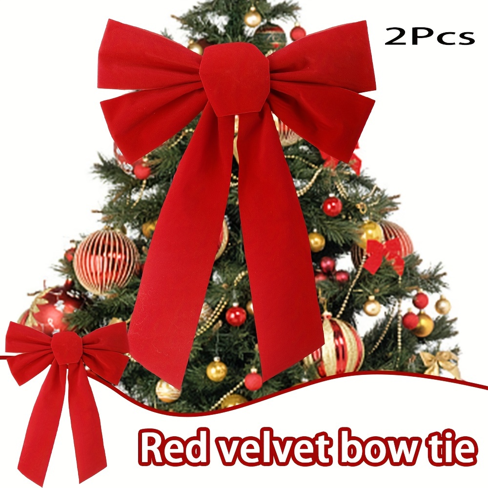 

2pcs Large Red Bow Ornaments For Christmas Tree - Festive Holiday Decor, 10.24x13.39 Inches