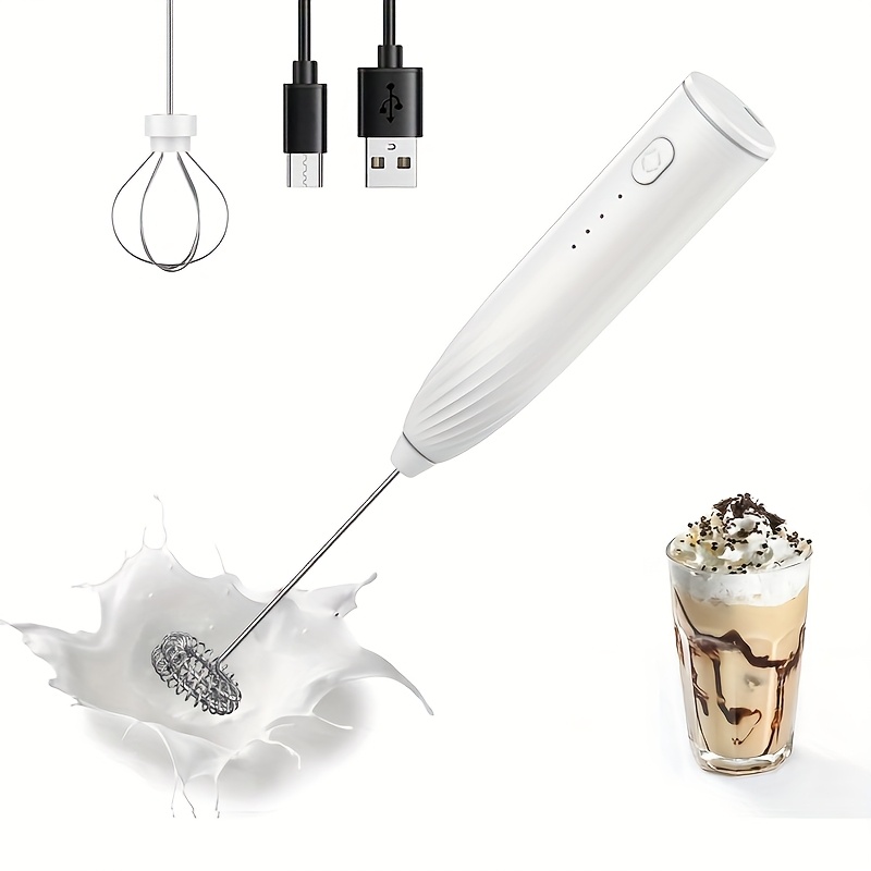 TEMU Milk Frotherrechargeable Handheld Electric Blendercoffee Frother Blender With 2 Stainless Steel Blenders Adjustable Frother Blender For Coffee,