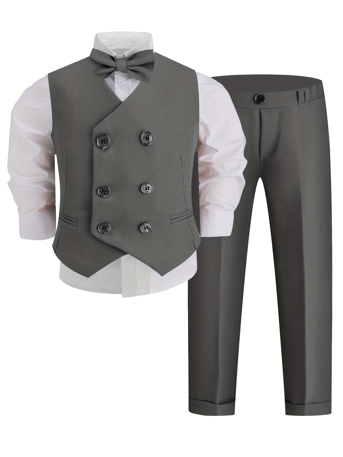 Boys' 3pcs Suit Vest Set - Elegant Blue, White & Black, Includes Jacket, Pants & Bow Tie - Perfect for Birthday Parties, Performances & Formal Event - Image 2