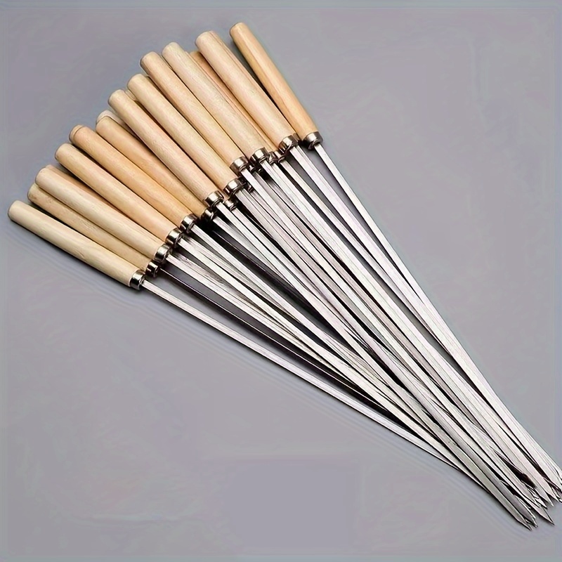 

20pcs, Wooden Handle Barbecue Skewer, Wooden Handle Barbecue Sticks, Thickened Barbecue Swab, Steel Sticks, Chicken Wing Skewer, Barbecue Tool, Kitchen Supplies, Kitchen Accessories, Bbq Accessories