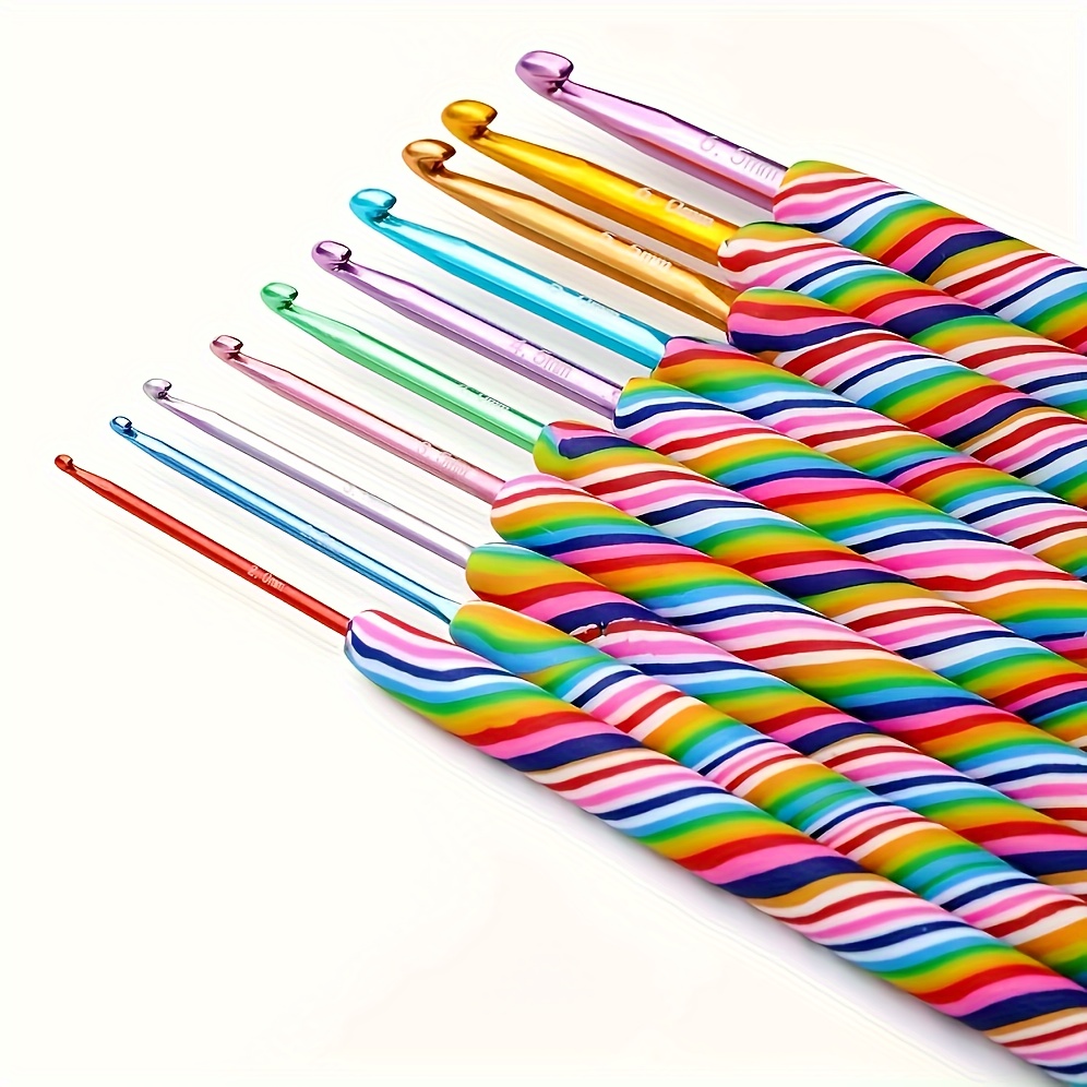 

10pcs Rainbow Crochet Hook Set With Ergonomic Handles (2.0mm-6.5mm), Perfect For Knitting Crafts And Crochet Projects - Looen Brand