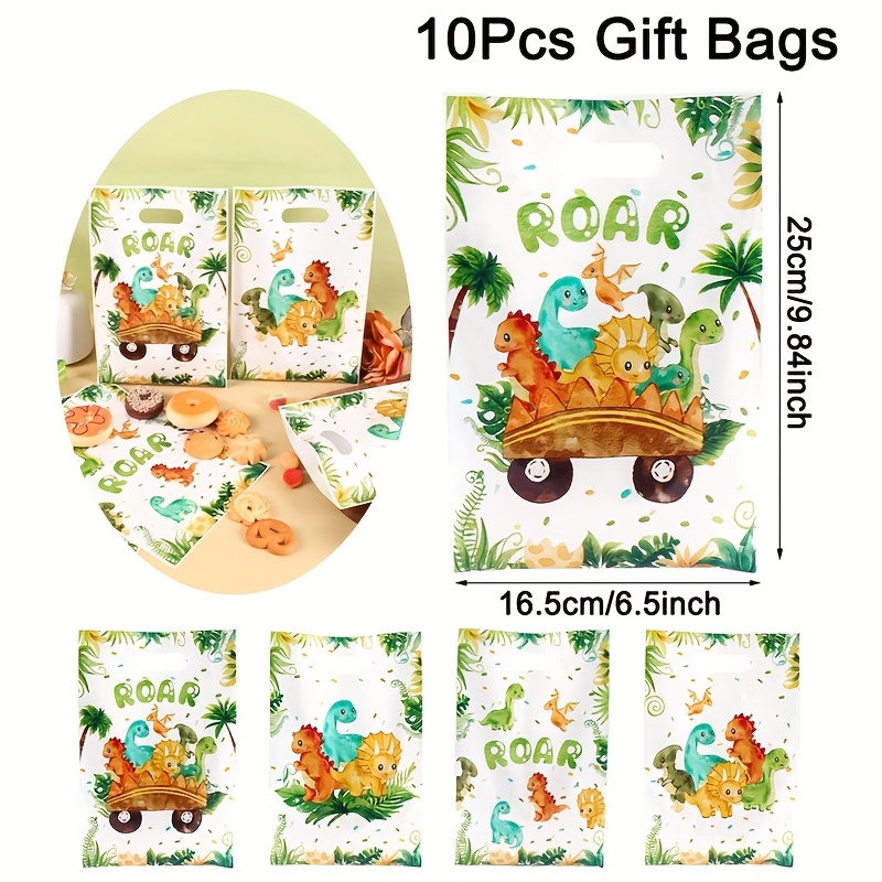 Image of 10/20/50pcs Dinosaur Plastic Gift Bags With Watercolor Dinosaur & Egg/cactus Designs (10/20/50pcs) - Pp Handheld Party Favor Bags Suitable For Birthday, Shower, -themed Party Decorations