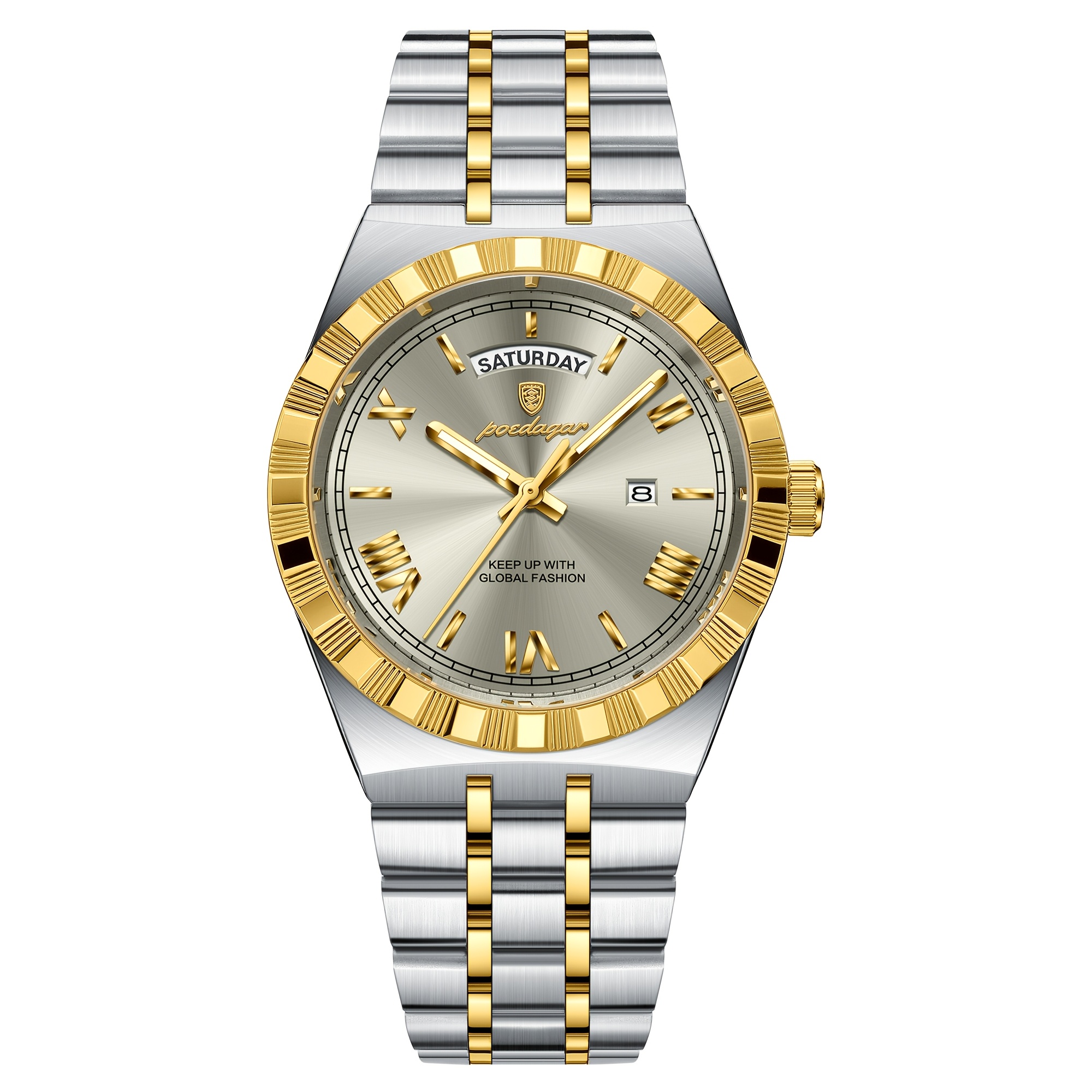 Poedagar Classic Unique Week Calendar Men Watch Luminous Waterproof Daily Commuting Men Wristwatch Luxury Round Dial Business Quartz Watch For Men