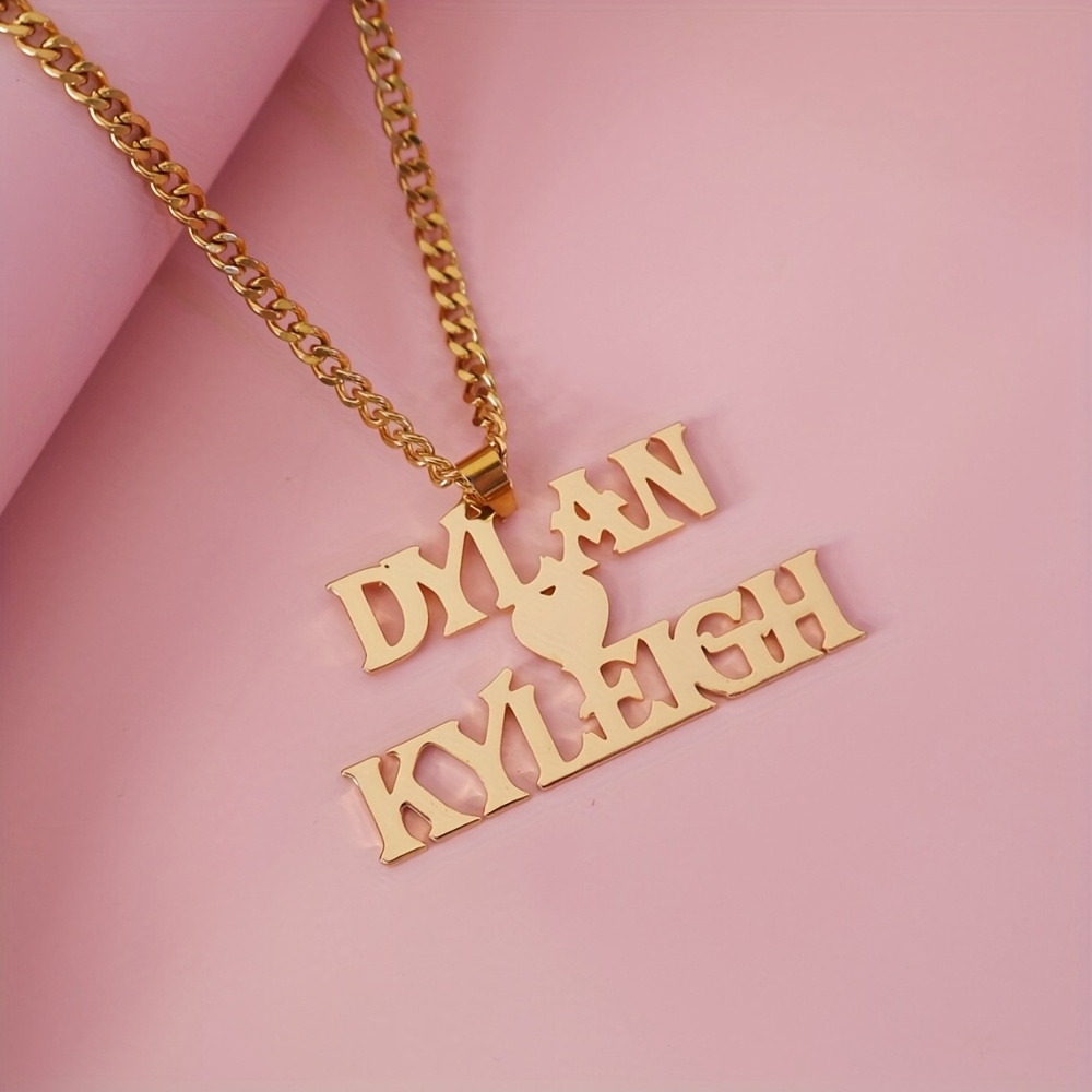 TEMU Customized 4mm Cuban Chain Thick Name Necklace, Personalized Funky Stylish Couple Name Necklace, 304 304 Stainless Steel Fashionable Detachable