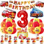 fire truck emergency vehicle balloon set vibrant red with happy birthday banner fire truck cake and cupcake toppers for parties birthday party decorations fire truck theme durable rubber balloons birthday party decorations