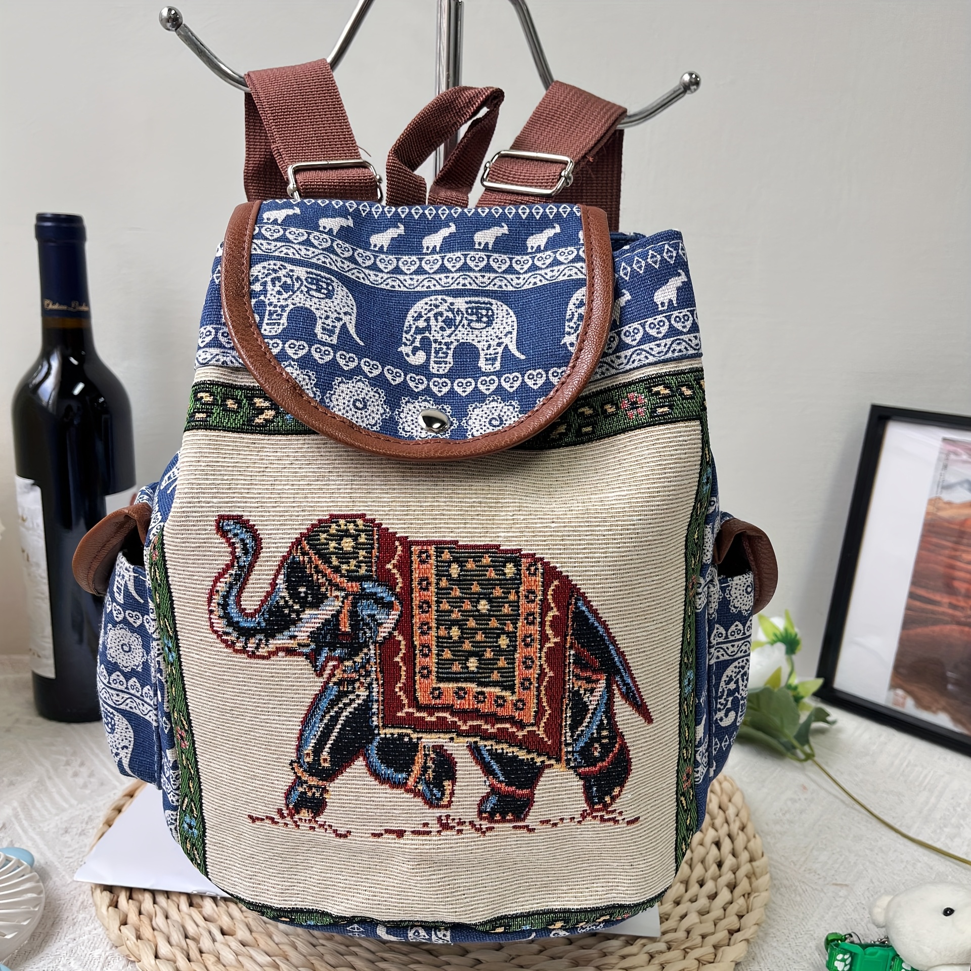 Retro style Bohemian Elephant Print Backpack Retro Bohemian Elephant Print Waterproof School Backpack for  main image 4