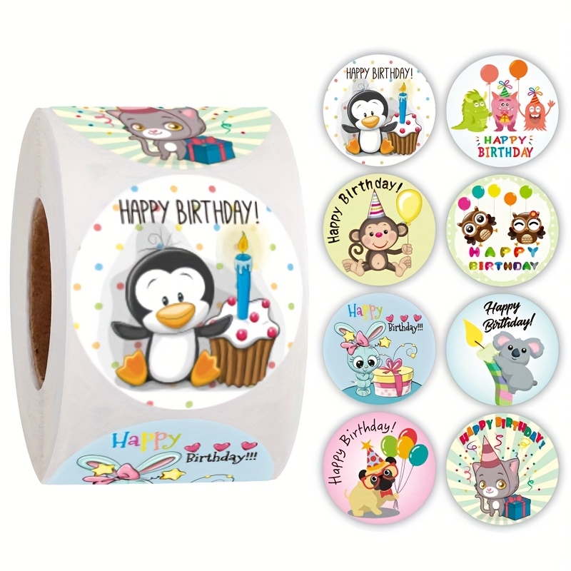 500pcs/roll Happy Birthday Round Stickers Party Gift Packaging Seal Labels For Scrapbooking Cards Decoration