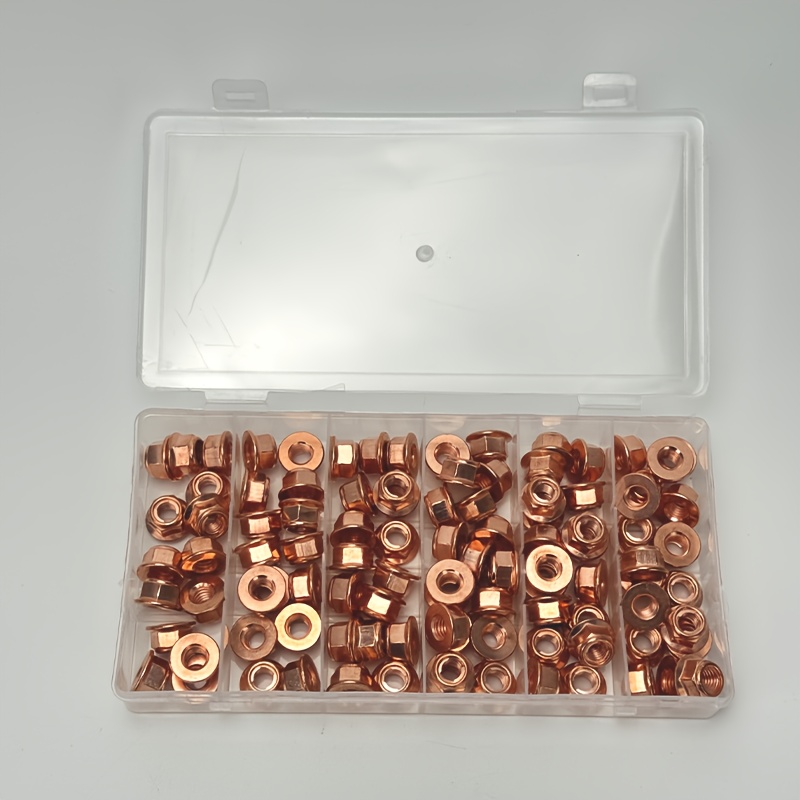 Image of 50/100pcs Durable Copper Exhaust Nuts, M8x1.25 - Full Hex Thread, Straight Thread For Manifold, Brushed Treatment, Suitable For Practical Copper Exhaust Pipe