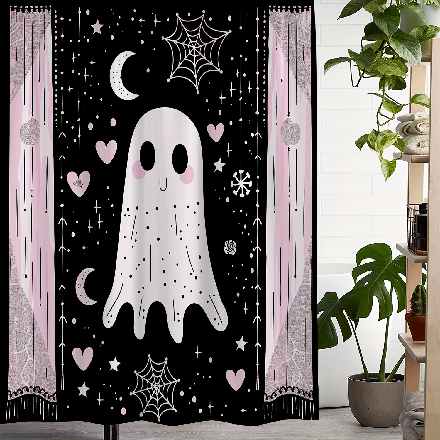 

Ultimate Waterproof Halloween Ghost Moon Shower Curtain - 72"x72" (183cmx183cm) - Artistic Design, Machine Washable, 12 Hooks Included, Perfect For Windows And Bathrooms