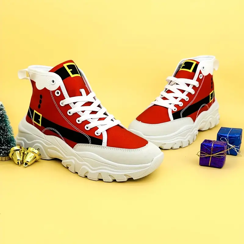 mens trendy cool santa claus costume print high top canvas shoes non slip wear resistant sneakers for party vacation christmas gifts Product details 2